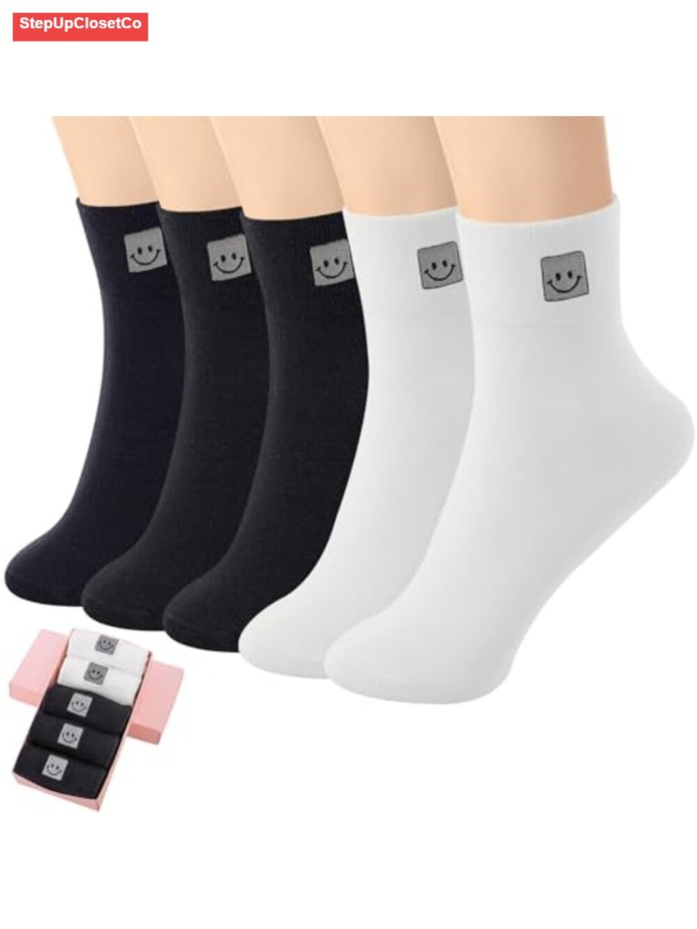 Women's Cotton Crew Socks Multipack Cute Smiley Face Mini Crew Ankle Socks